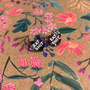 NEW “eat shit” heart resin confetti earrings